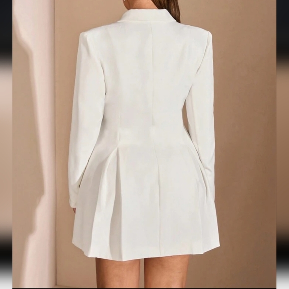 SHEIN BAE Pleated Hem Mini Blazer Dress White Polyester Slim Fit Size M - Picture 2 of 6